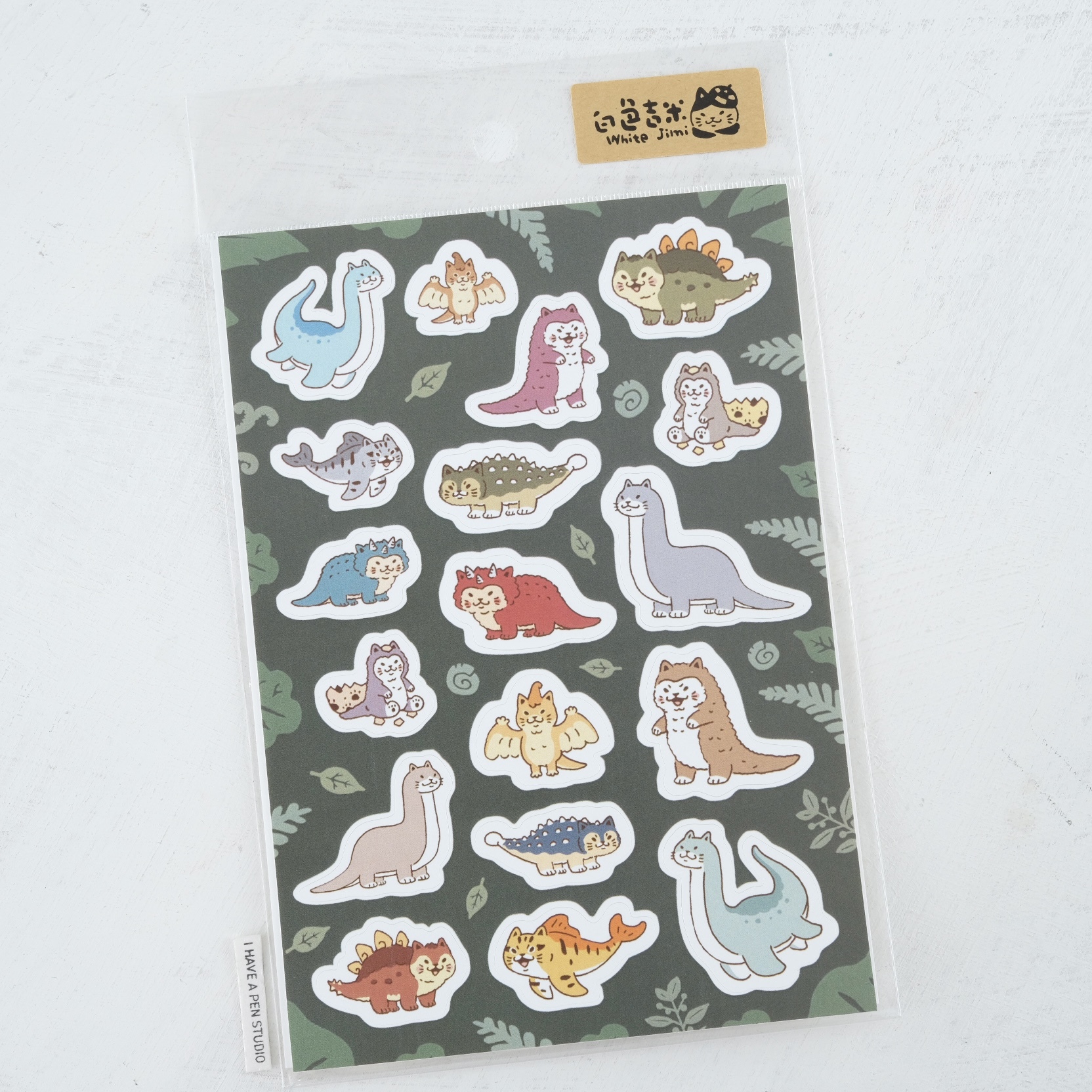 White Jimi - Cat Dinosaur Stickers