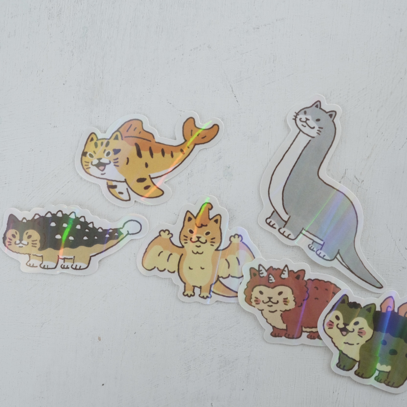 White Jimi - Cat Dinosaur Waterproof Stickers
