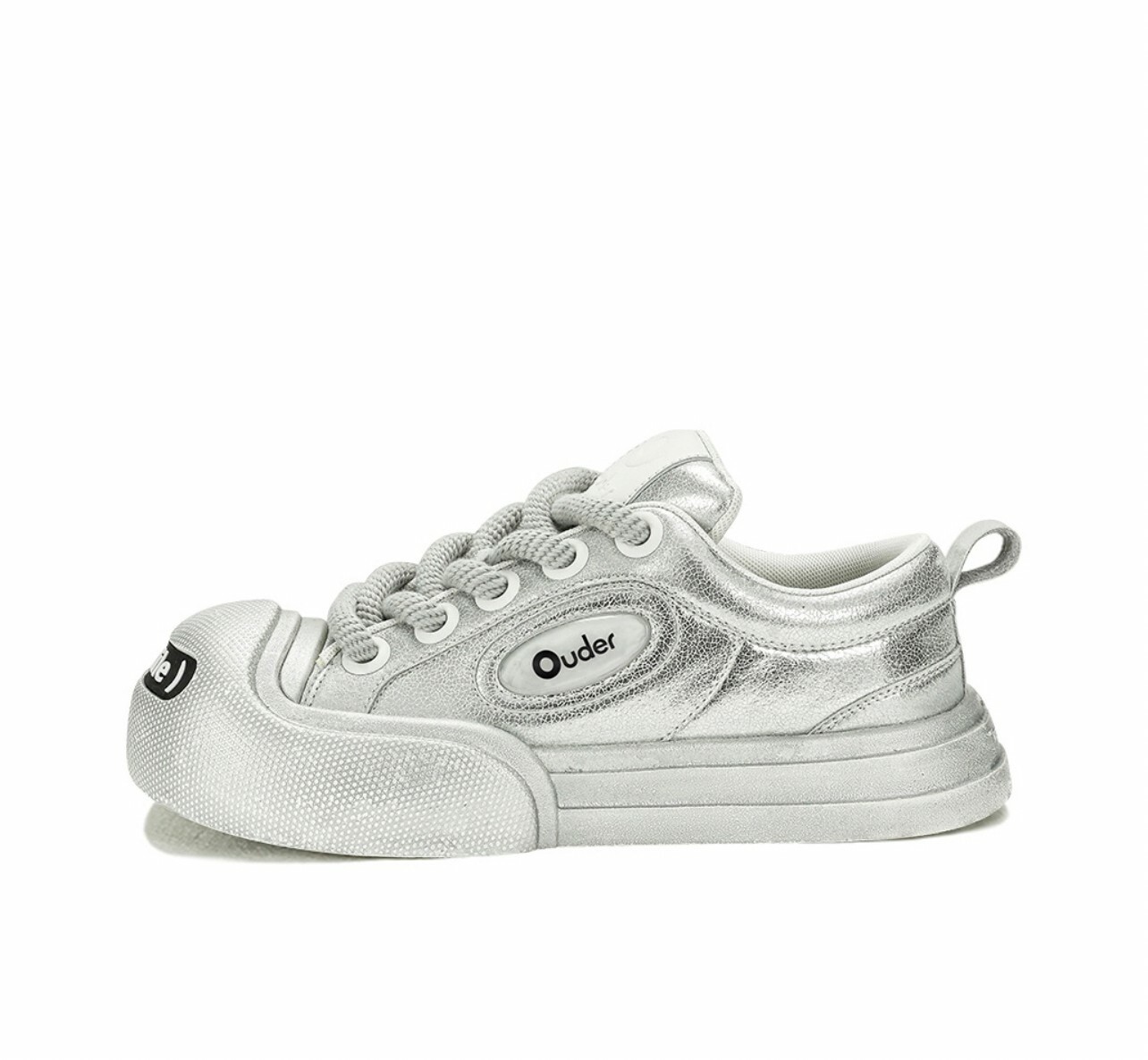 代購 Ouder smile開口笑系列 潮流復古 休閒大頭 厚底金屬板鞋 銀灰色 MAY-