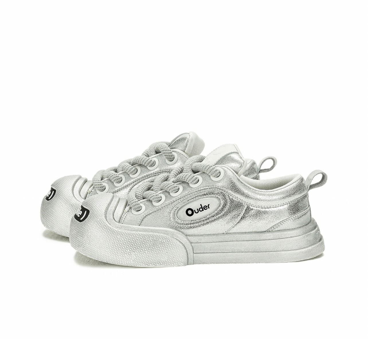 代購 Ouder smile開口笑系列 潮流復古 休閒大頭 厚底金屬板鞋 銀灰色 MAY-