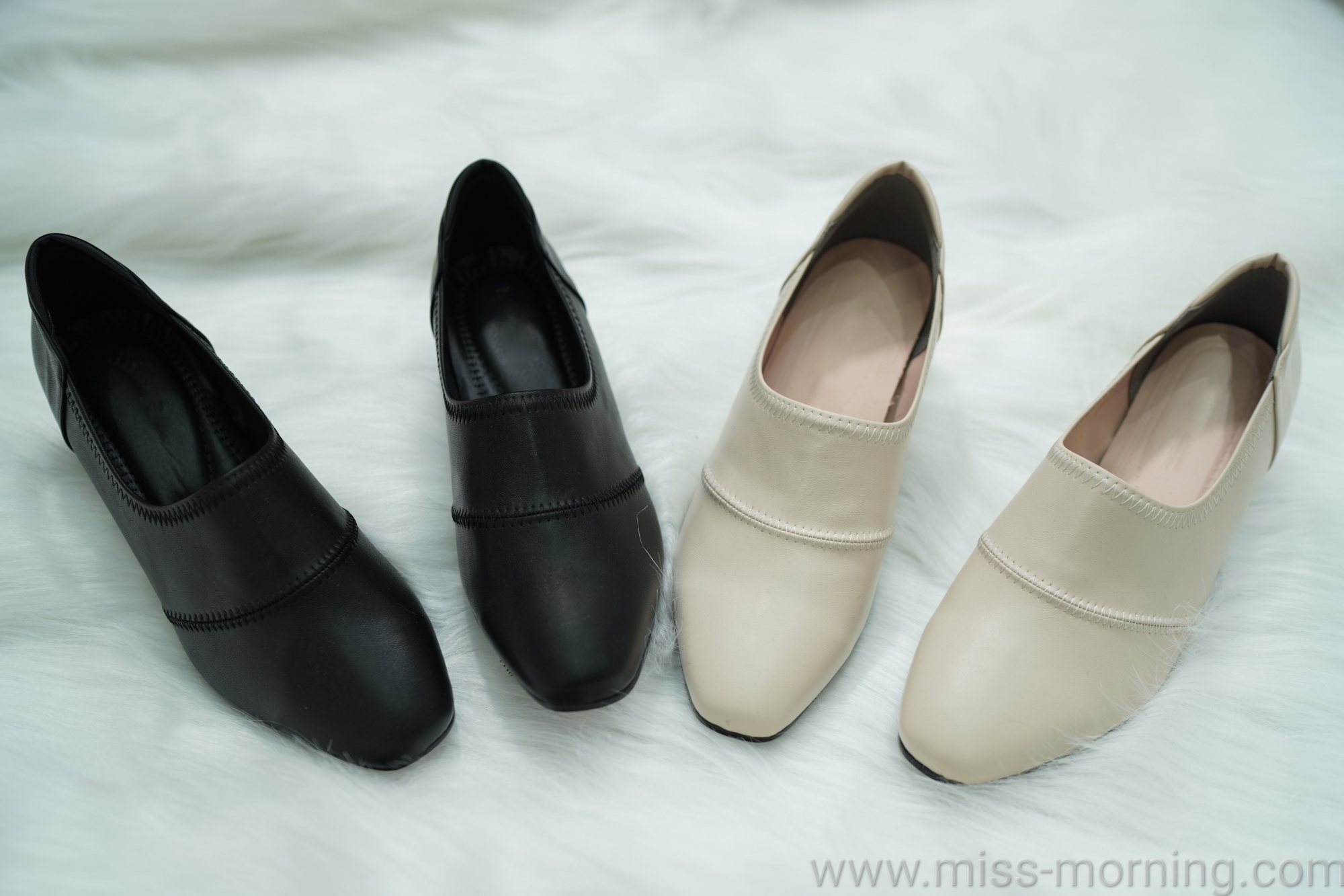 拼接縫線素面款粗跟鞋(88049)