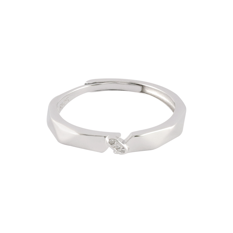 純銀對戒，情侶戒指 橢圓鑲鋯三角面設計；紙短情長情意綿延（3164男款）