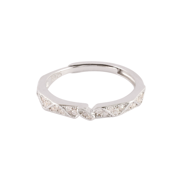 純銀對戒，情侶戒指 橢圓鑲鋯三角面設計；紙短情長情意綿延（3164女款）