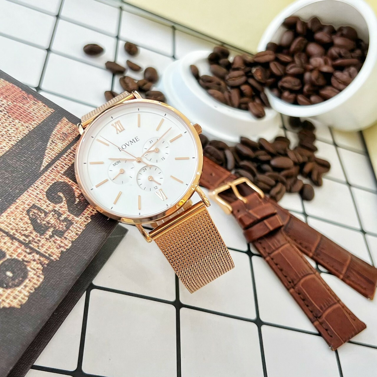 【LOVME】1089系列三眼米蘭錶帶禮盒時尚手錶 VM1089M-44-241-C   41mm 現代鐘錶