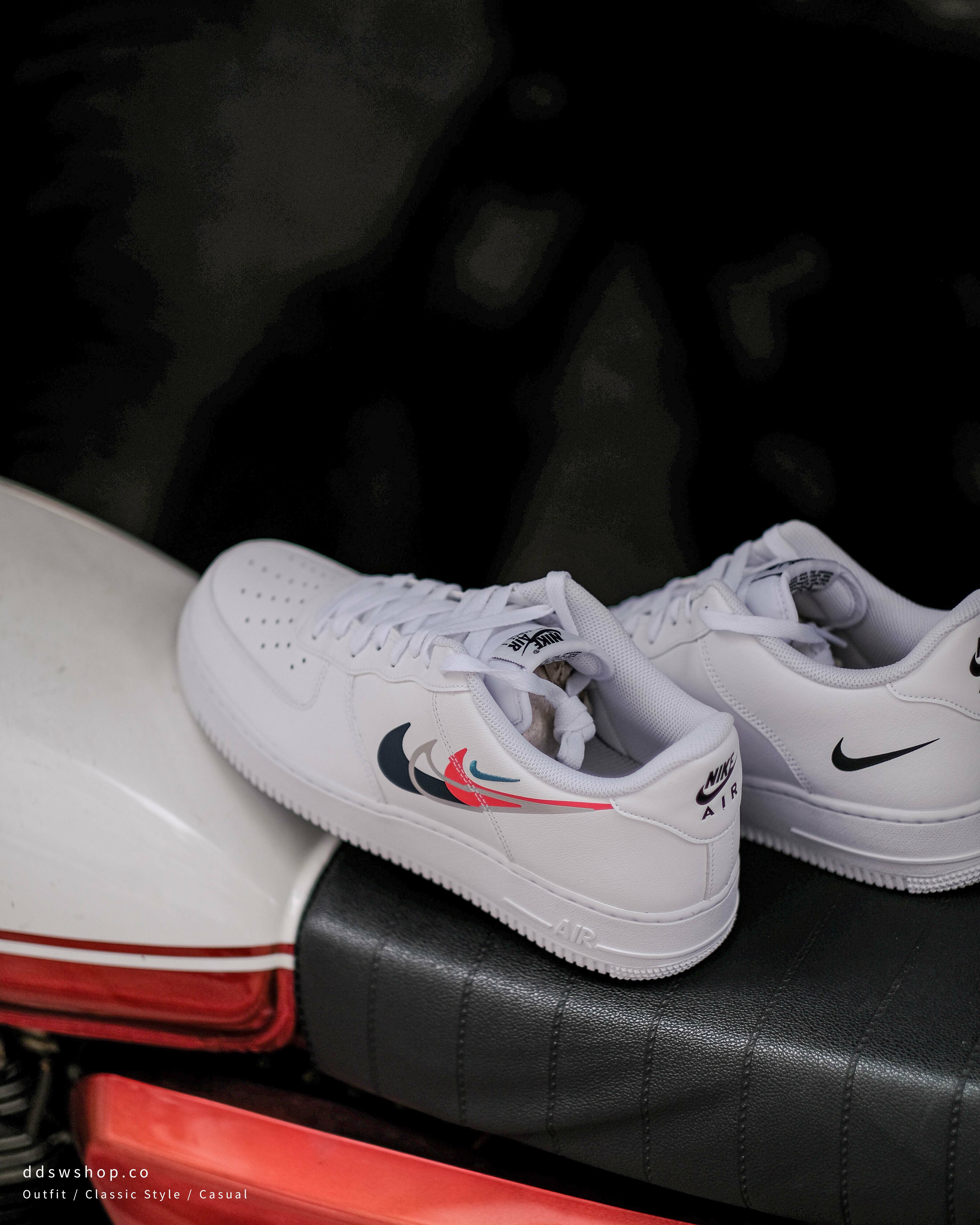 Nike Air Force 1 Low 'Quadruple Swoosh' 全白彩色多勾刺繡小勾