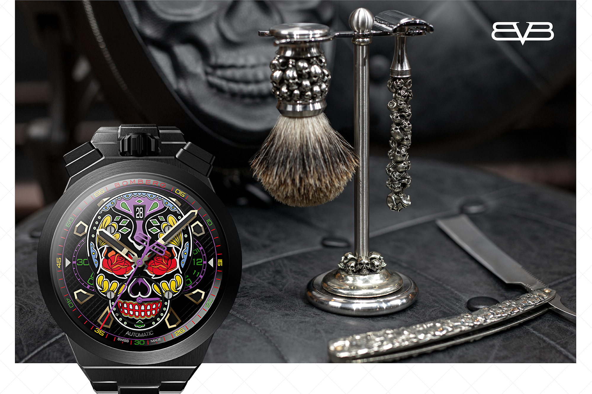 BOMBERG,炸彈錶,機械計時碼錶,Bolt-68 neo ,黑色卡拉維拉,修容套組