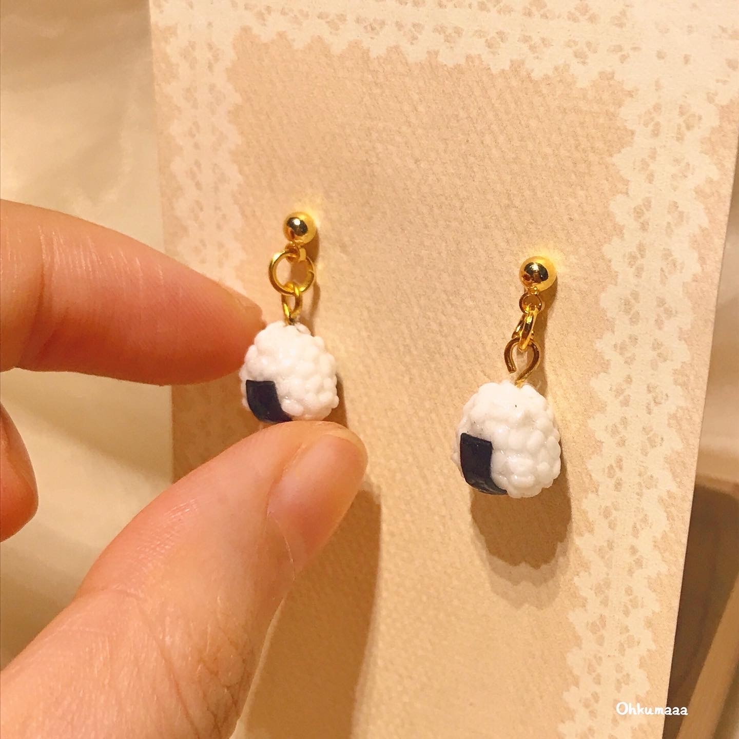 Handmade mini rice ball earrings