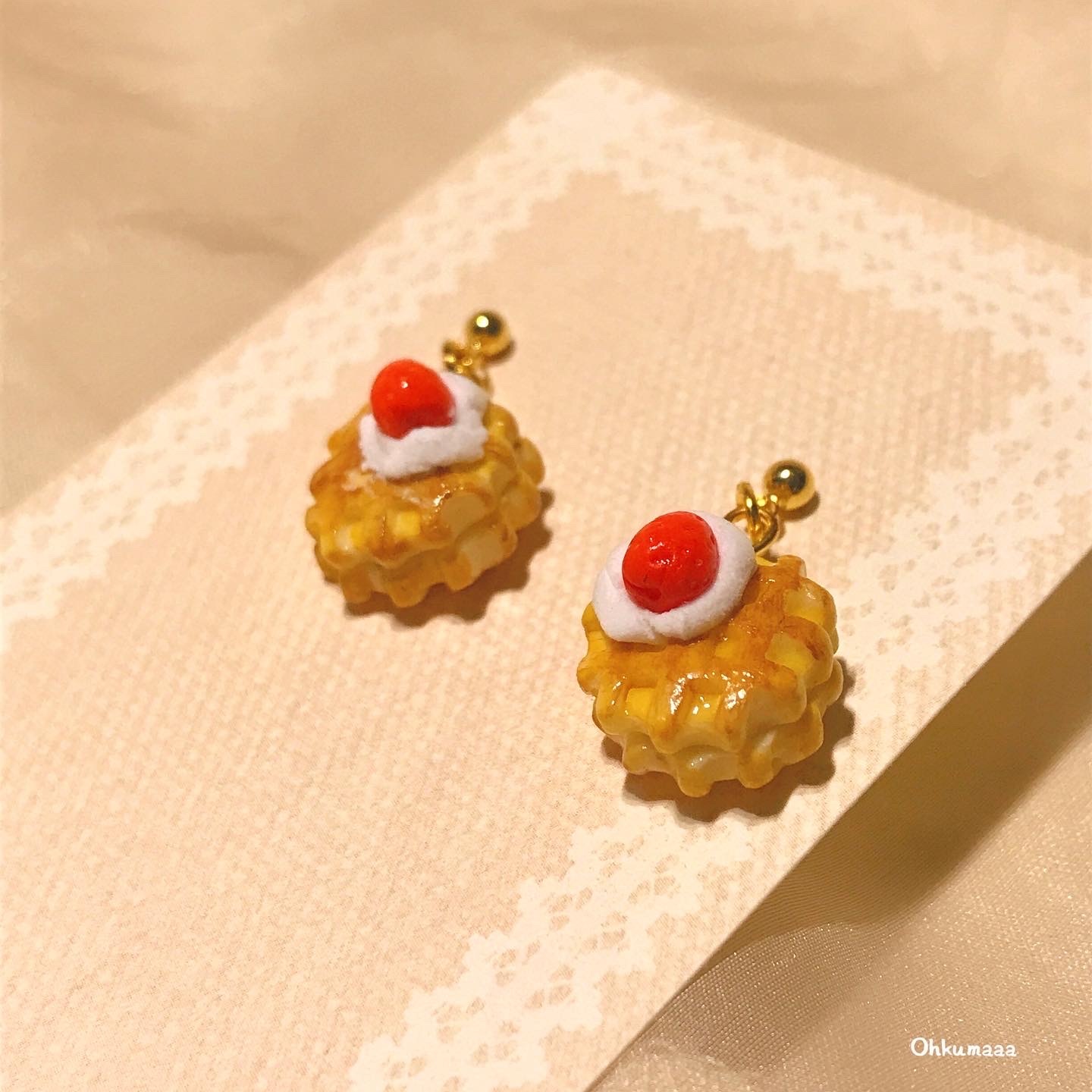 Handmade mini waffle earrings