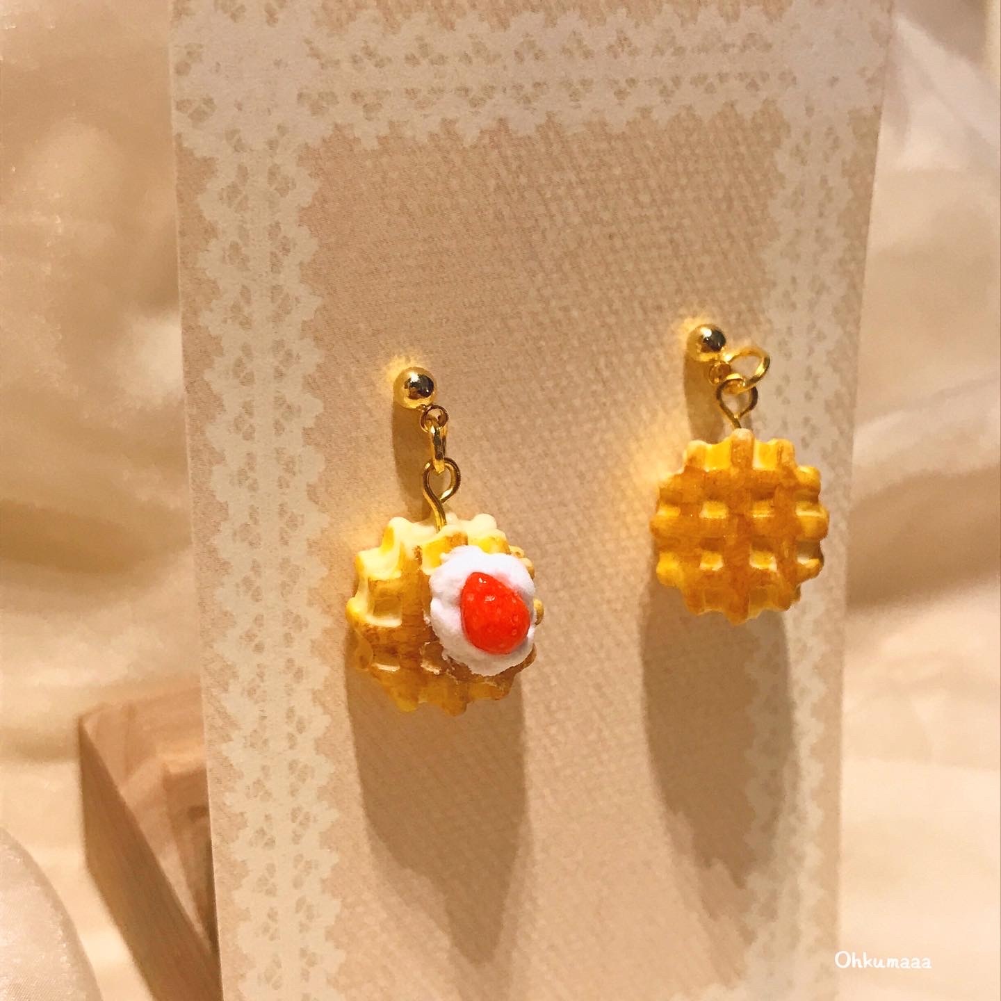 Handmade mini waffle earrings