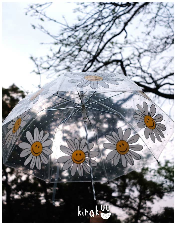 日本 Kirakuu 菊花笑面透明雨傘|浪漫氛圍|雨傘雨具系列|長傘|大範圍擋風擋雨 【10/19 截單，預計 :10月尾至11月中發貨】】