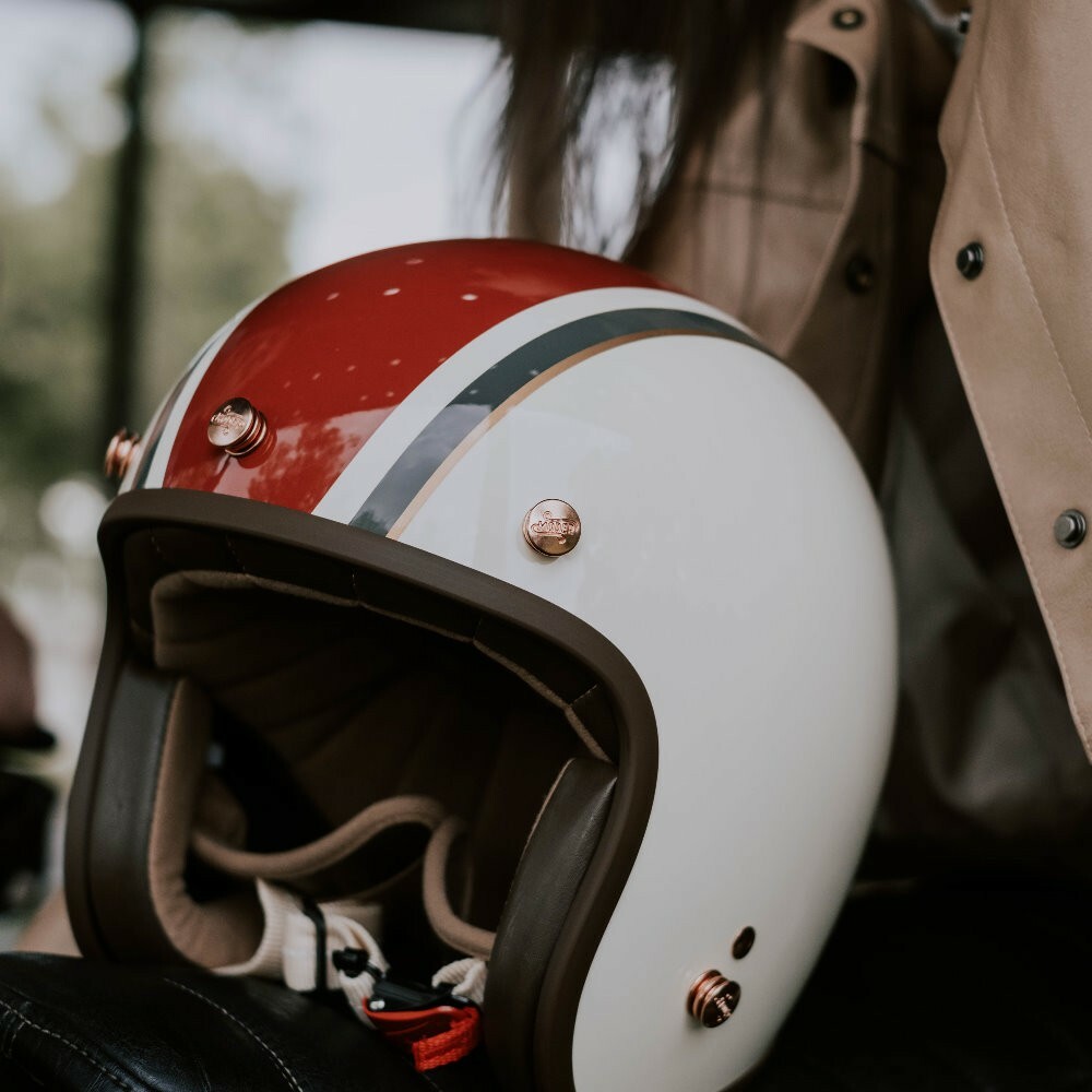 MODER MERLIN 亮光奶白紅 3/4罩 復古帽 梅林