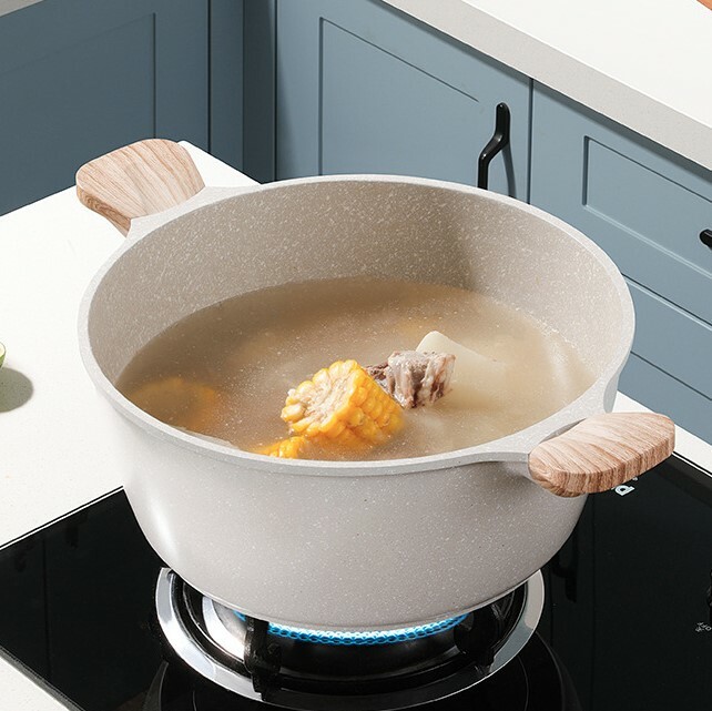 《2158》麥飯石加深木把含蓋不沾湯鍋