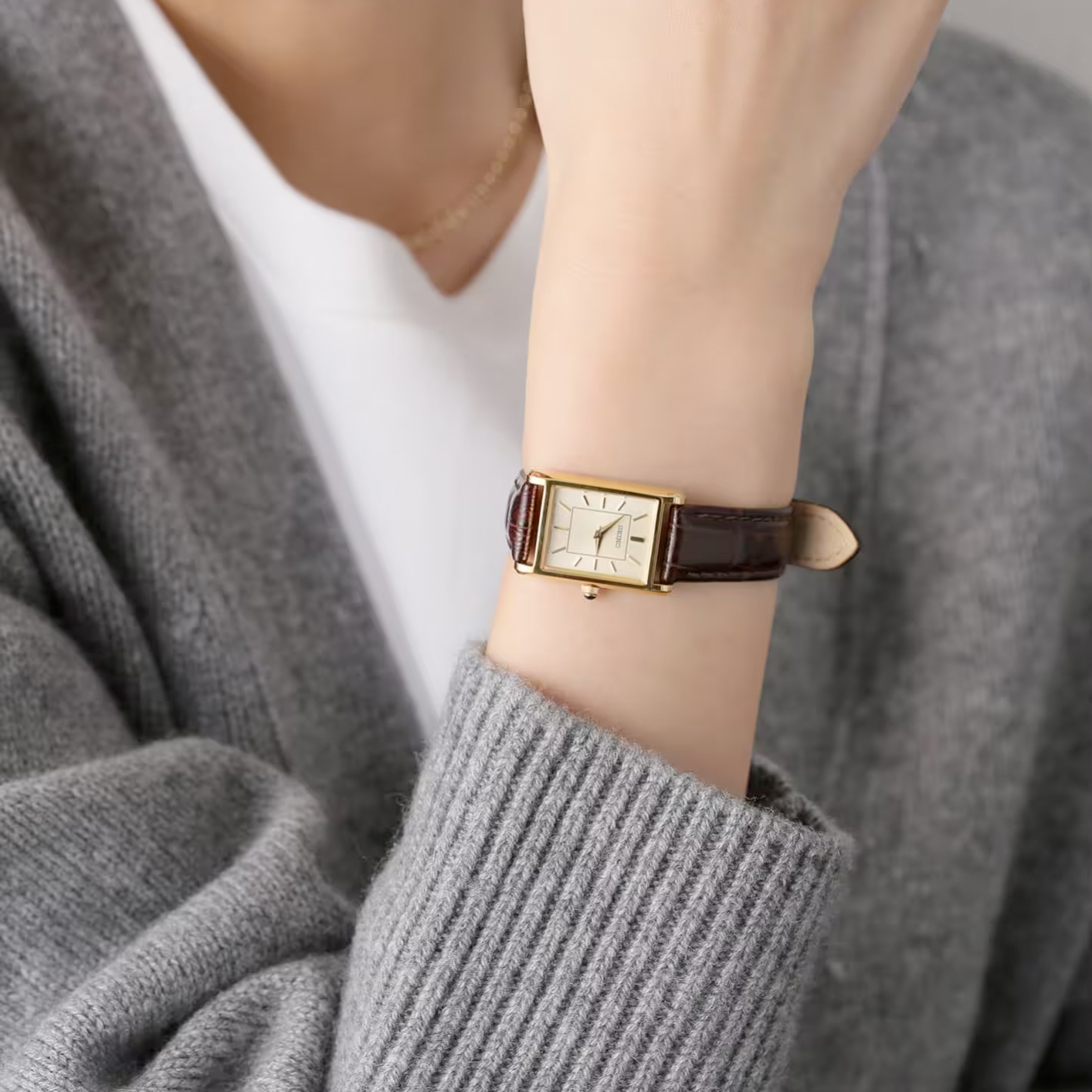 SEIKO 精工 SWR066 Tank 女裝 金色 方形 復古 石英 皮帶錶