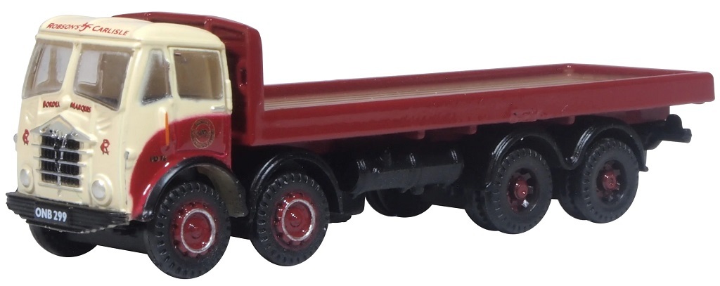 Oxford NFG013 1:148 Foden FG 8 Wheel Platform Robsons Of Carlisle 拖板車.紅棕+白