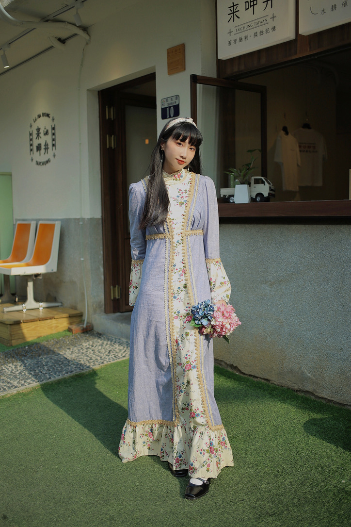Vintage Dress / 1970s拼接花卉禮服