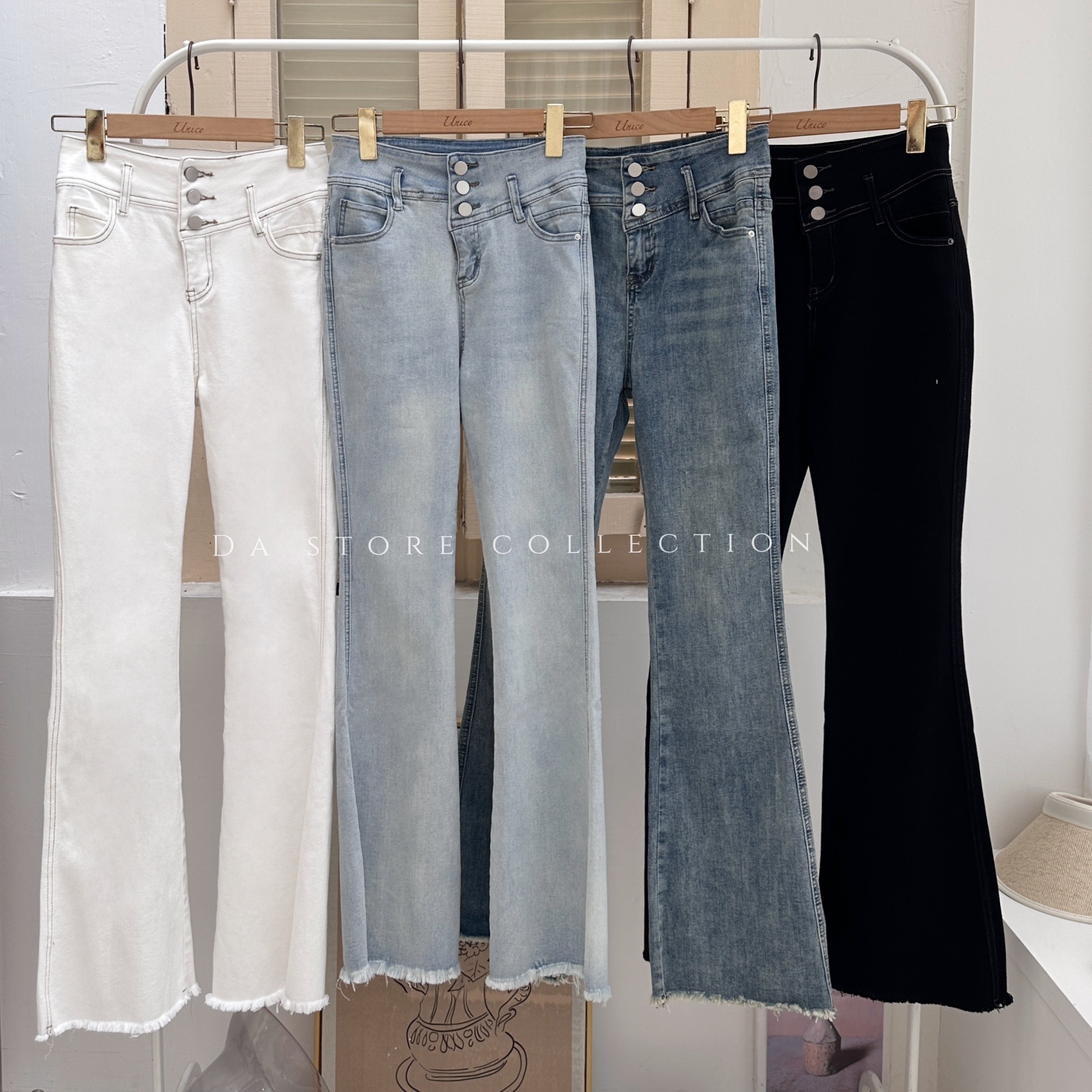 逆天長腿下抽鬚高腰牛仔喇叭褲/四色