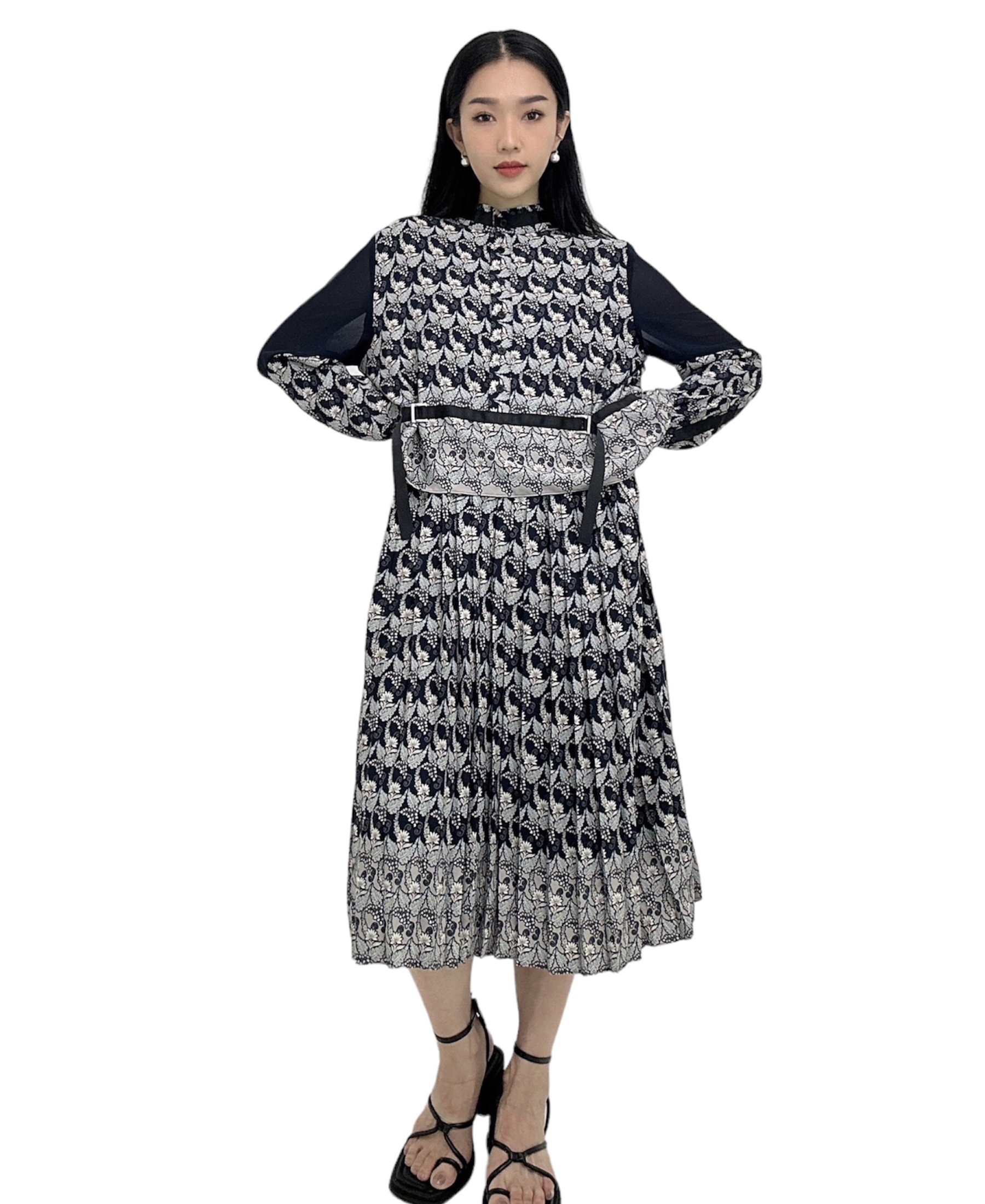 古著花百褶雪紡連身裙（現貨款式）