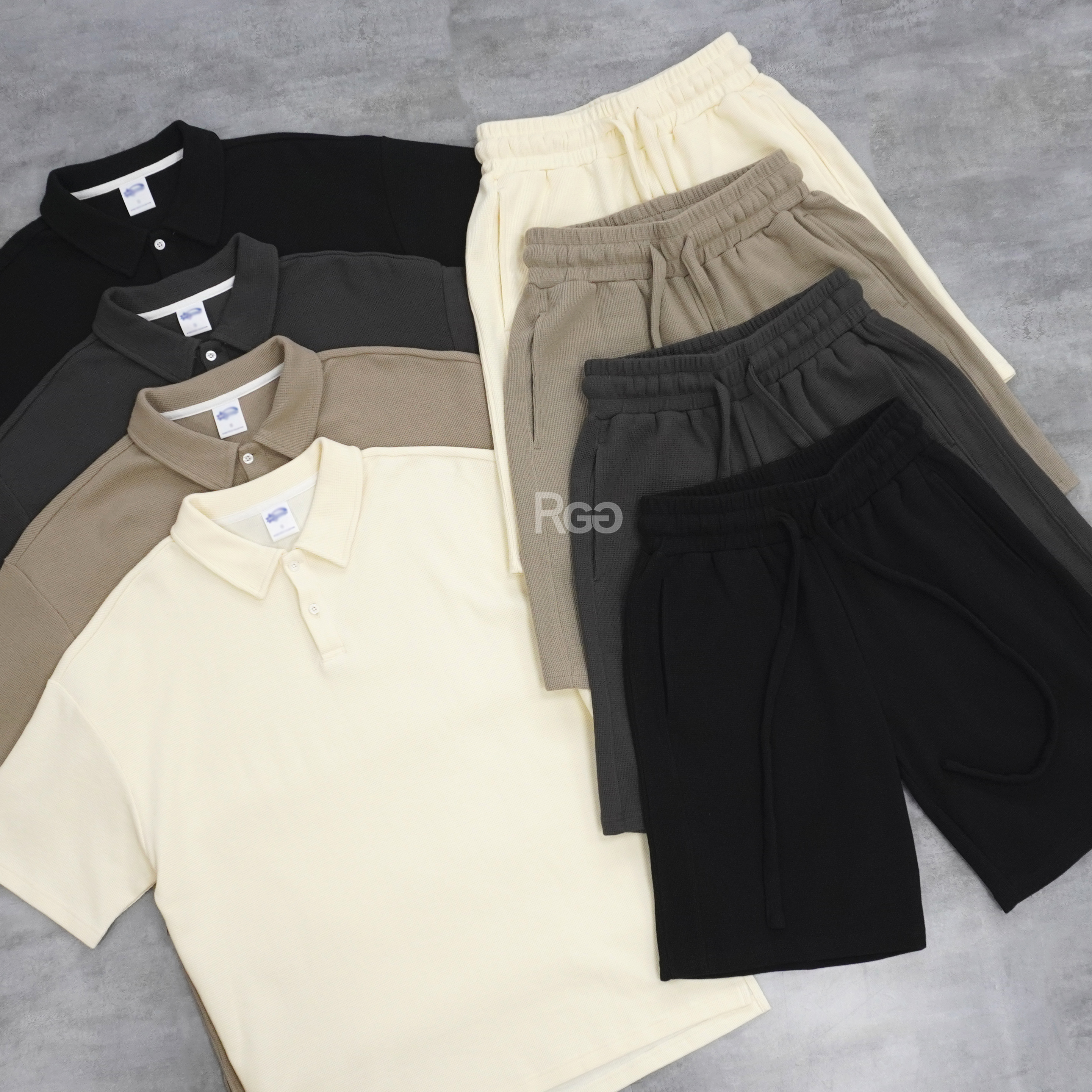 華夫格 Polo衫 短褲 套裝