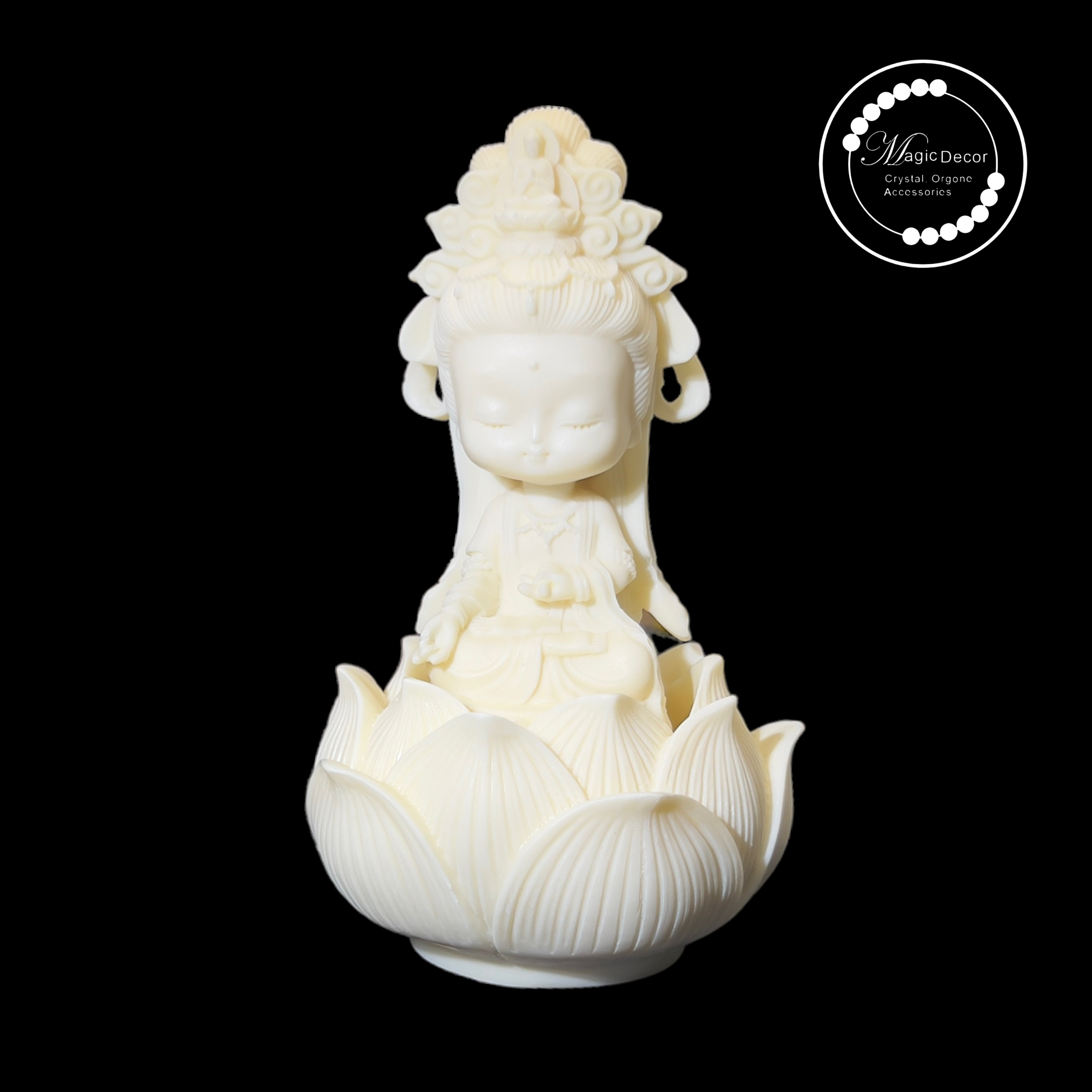 260219 - A57 象牙果蓮花座觀音娘娘雕刻擺件