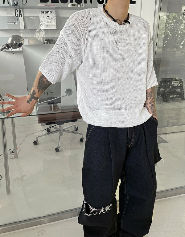 圓領短袖針織衫上衣