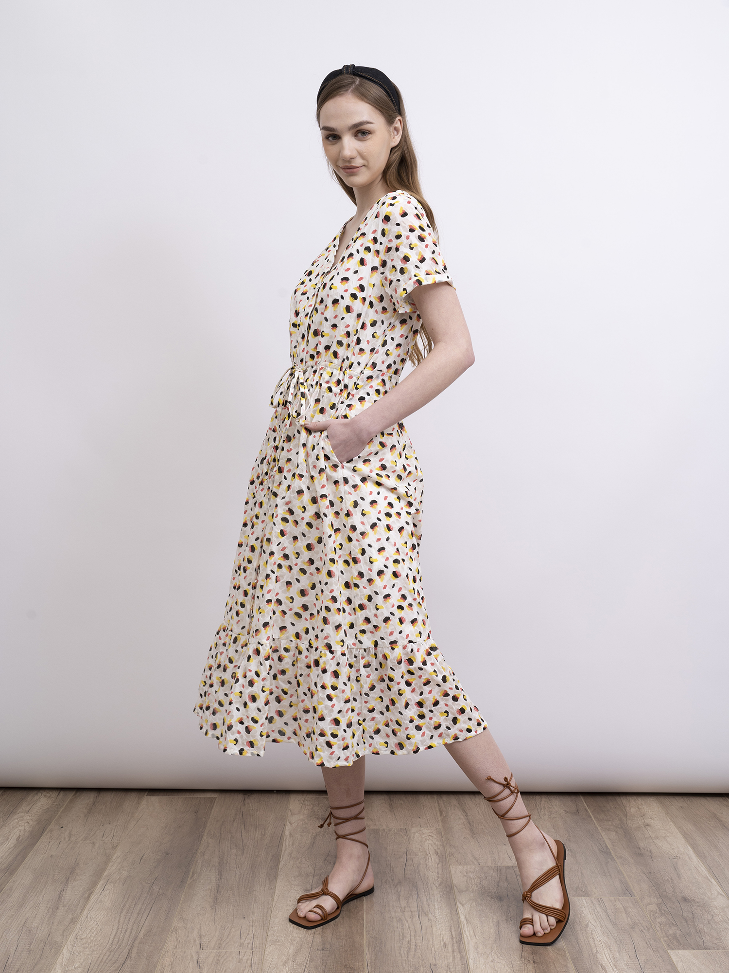 mi-tu 印花V領連身裙