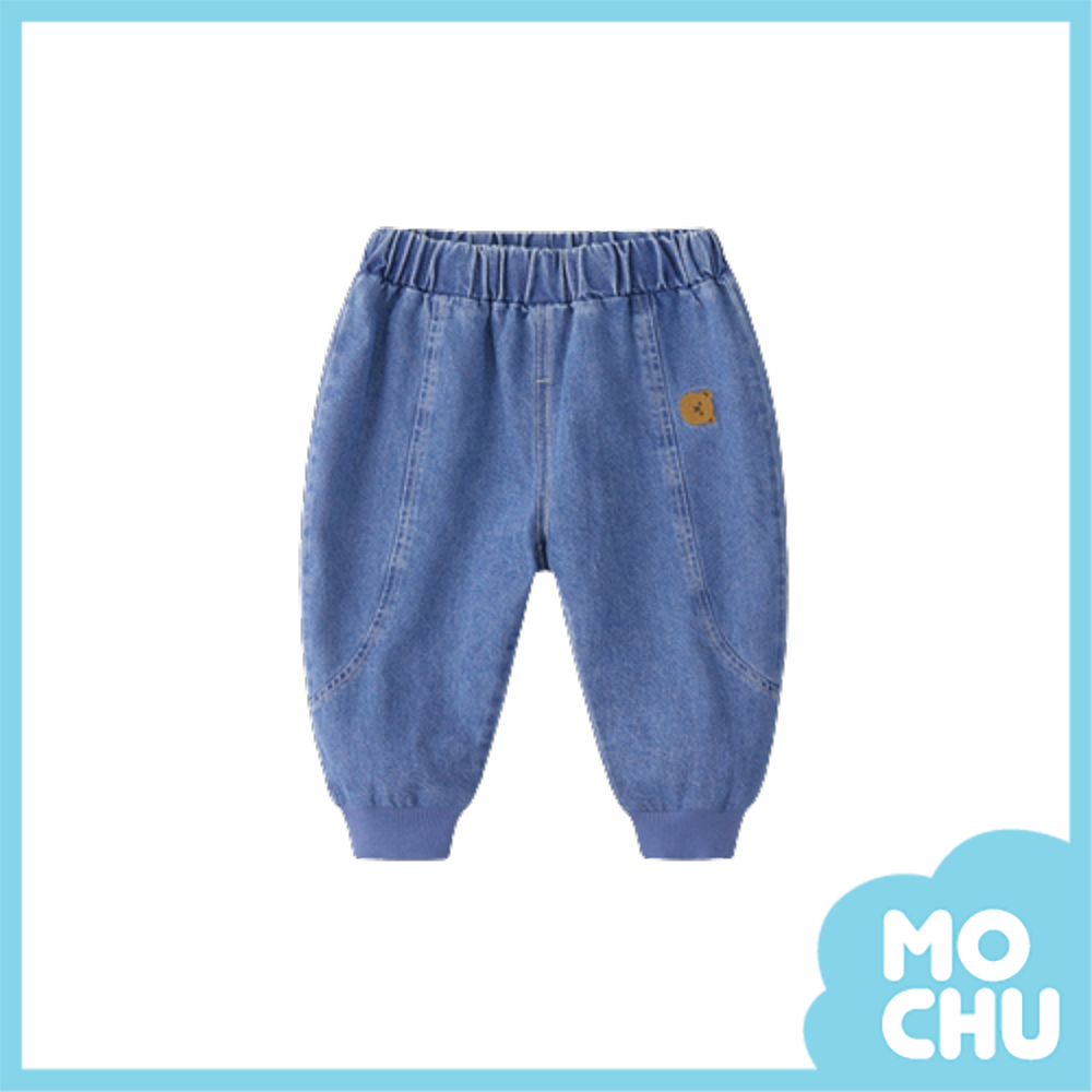 刺繡小熊彈力腰牛仔長褲(兩色)