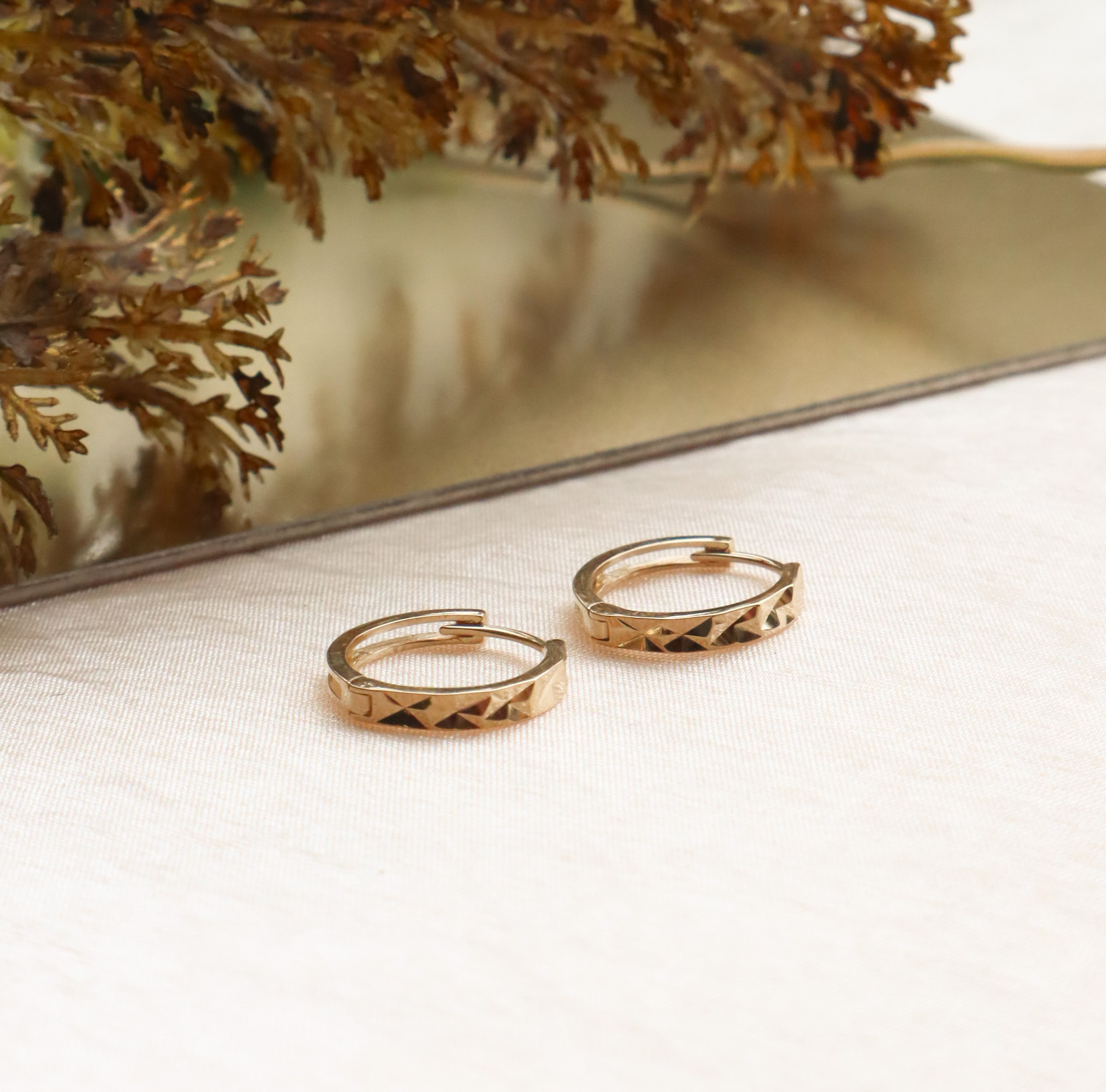 10K/菱格切面耳環