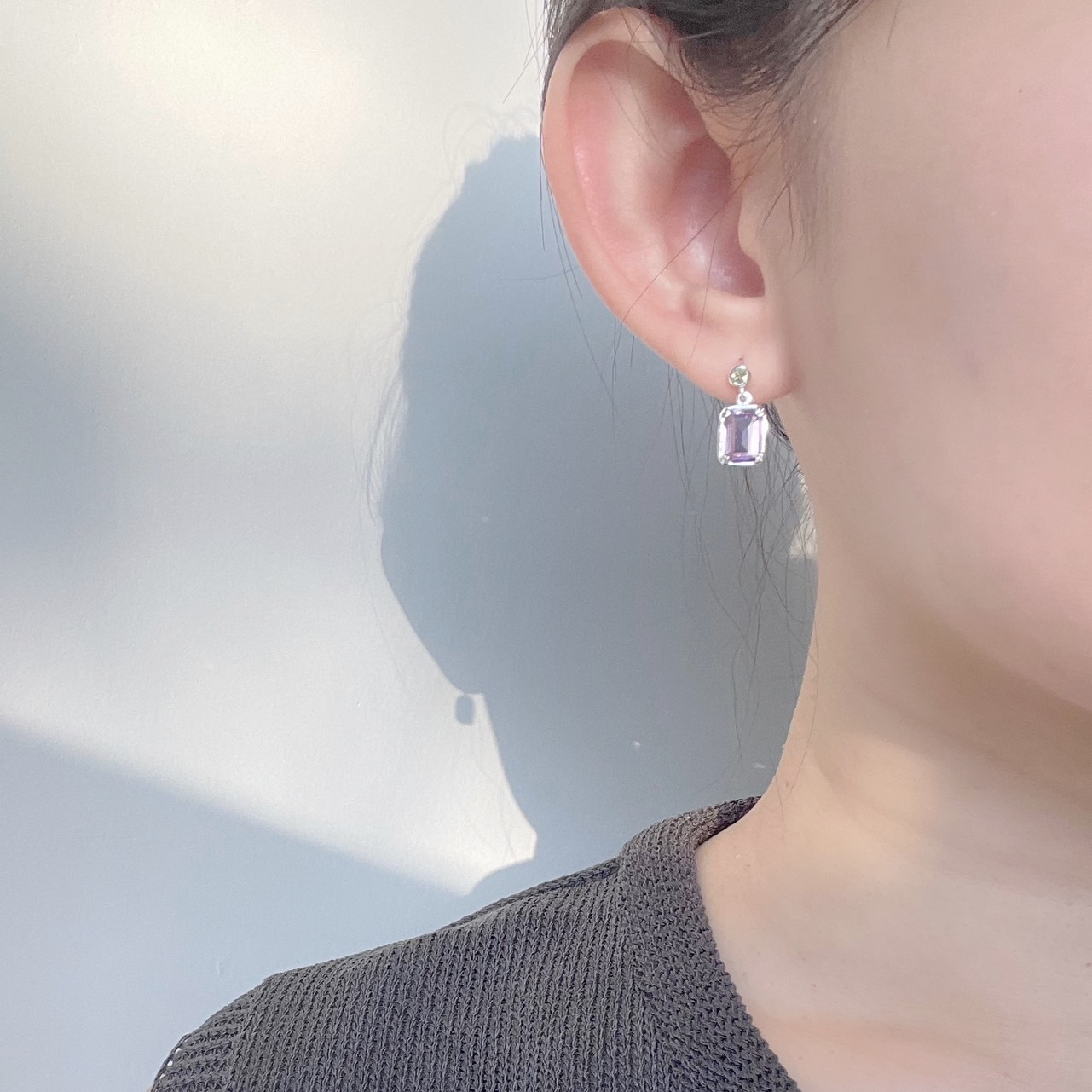 公主爪鑲長方紫水晶耳環
