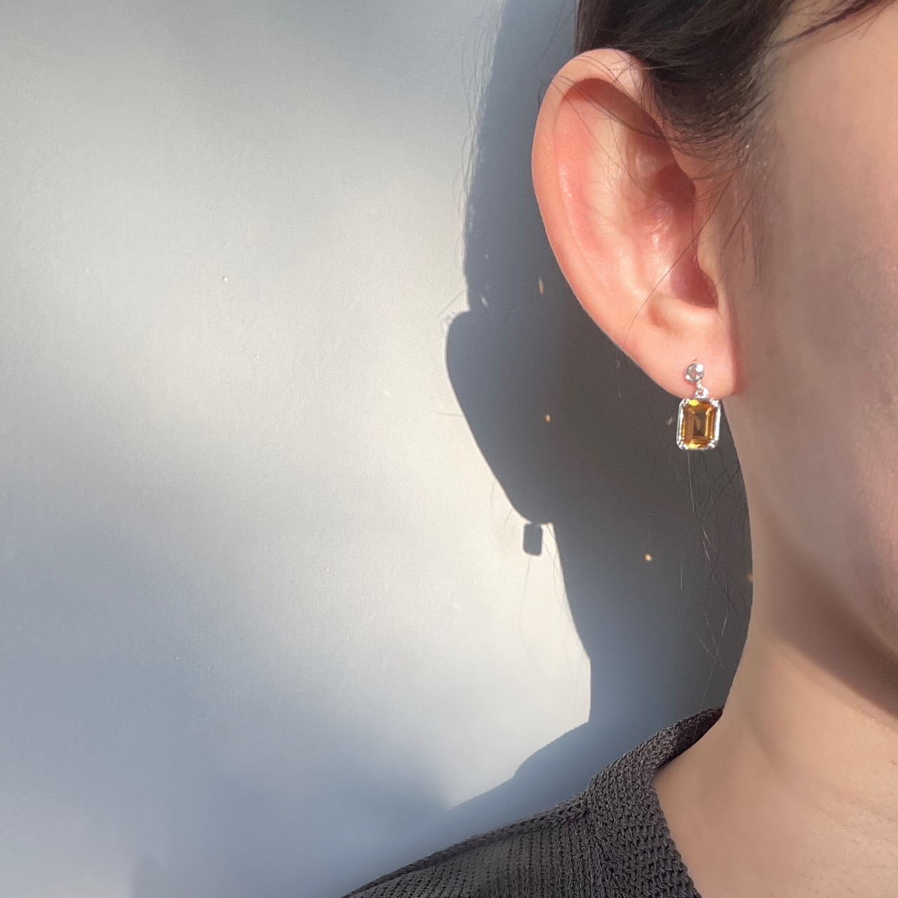 公主爪鑲長方黃水晶耳環