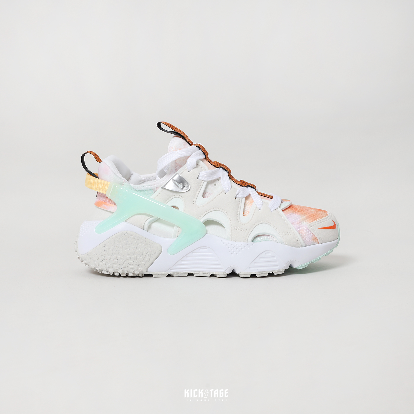 女鞋NIKE W AIR HUARACHE CRAFT 白粉綠扎染暈染變形蟲圖騰襪套式武士鞋【F