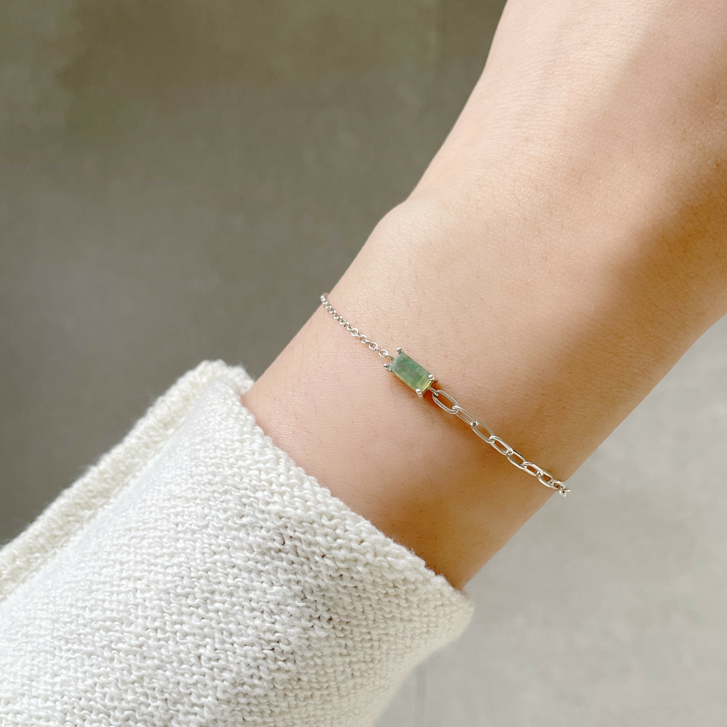 爪鑲長方水草瑪瑙手鍊