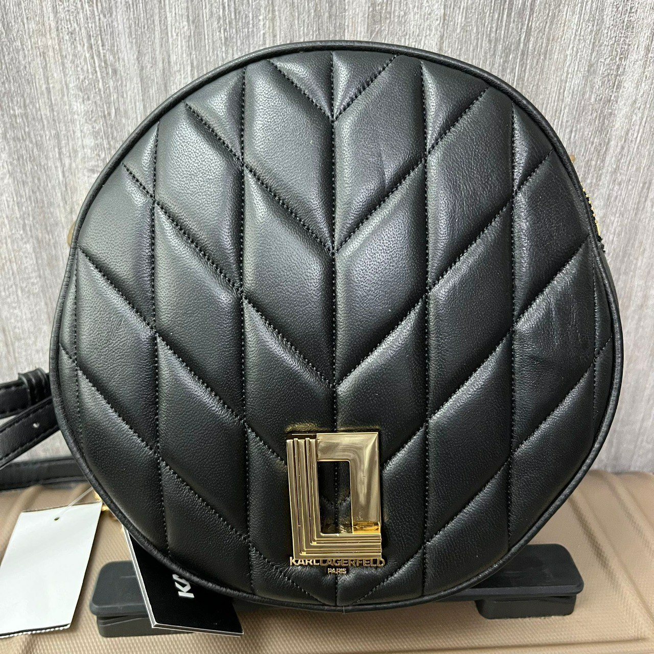 [S] KARL LAGERFELD LAFAYETTE QUILTED CROSSBODY BAG,BLACK/GOLD, 194775255878 (SKL573)