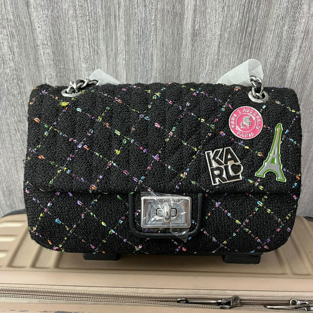 [S] KARL LAGERFELD AGYNESS CROSSBODY BAG,BLACK MULTI, 194775776960 (SKL574)