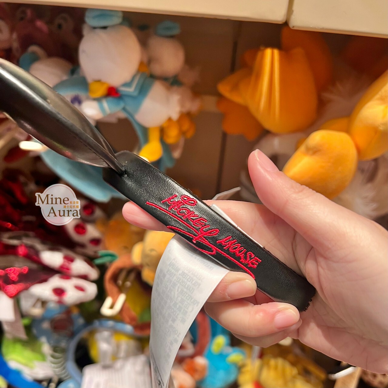 米奇 Mickey 紅色刺繡 黑色 皮質 立體耳朵 造型 髮圈 髮箍 -香港迪士尼樂園