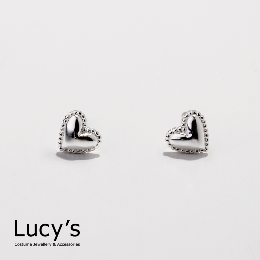 925純銀 迷你鏡面愛心 轉珠耳環 (106244)