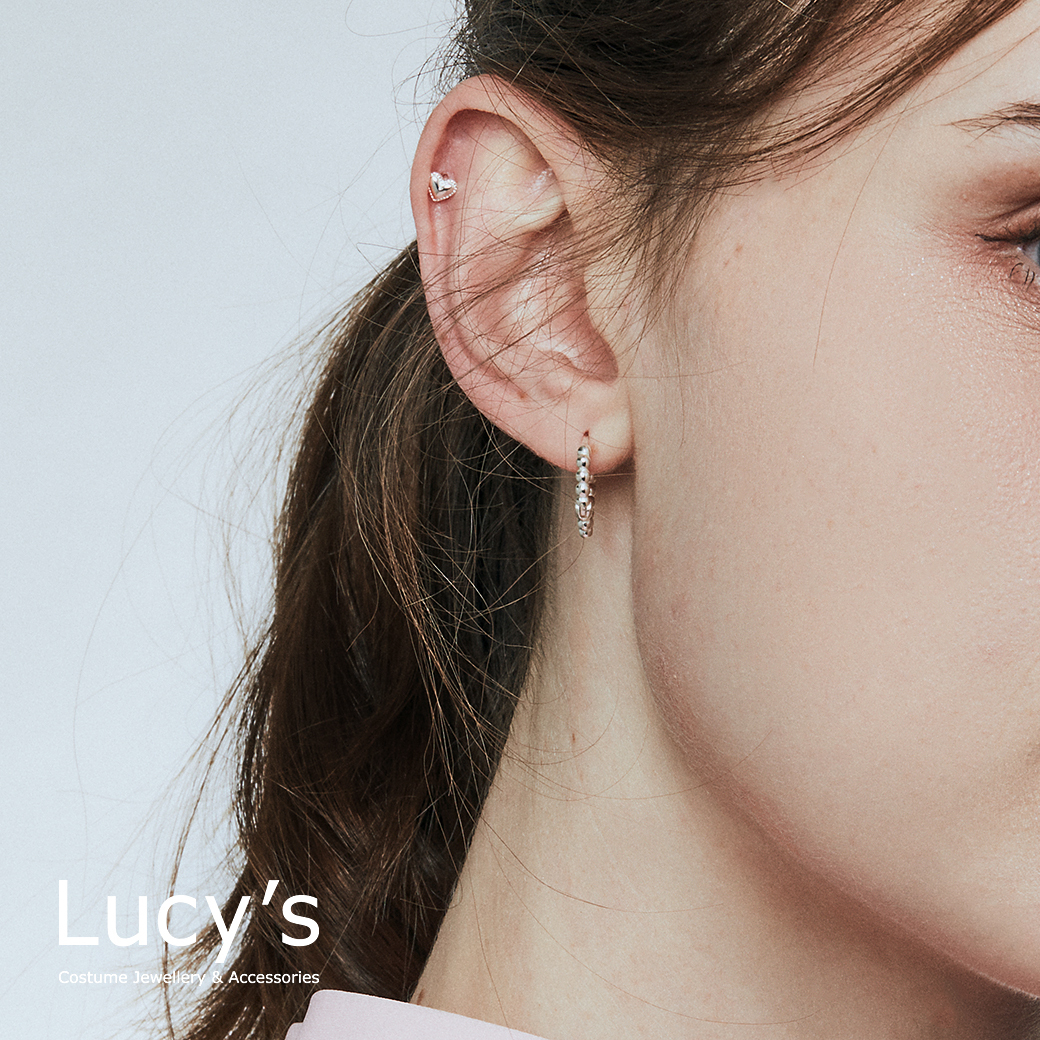 925純銀 迷你鏡面愛心 轉珠耳環 (106244)