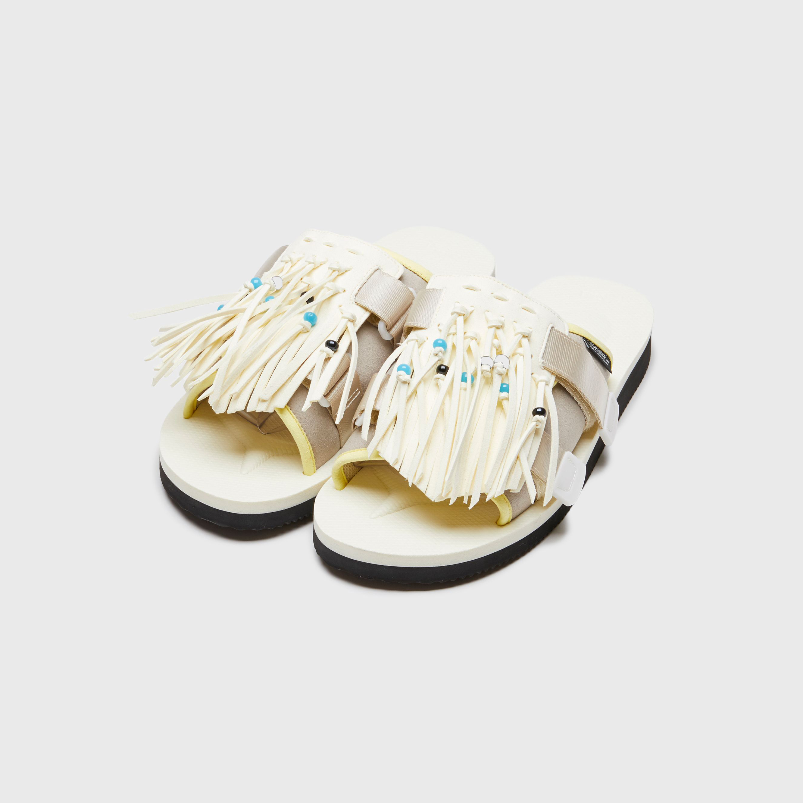 [出清商品售出無退換] SUICOKE HOTO-Cab OG-247CAB 米黃黑底 串珠流蘇 可拆 抗菌鞋床 拖鞋【SK23247CABIV】