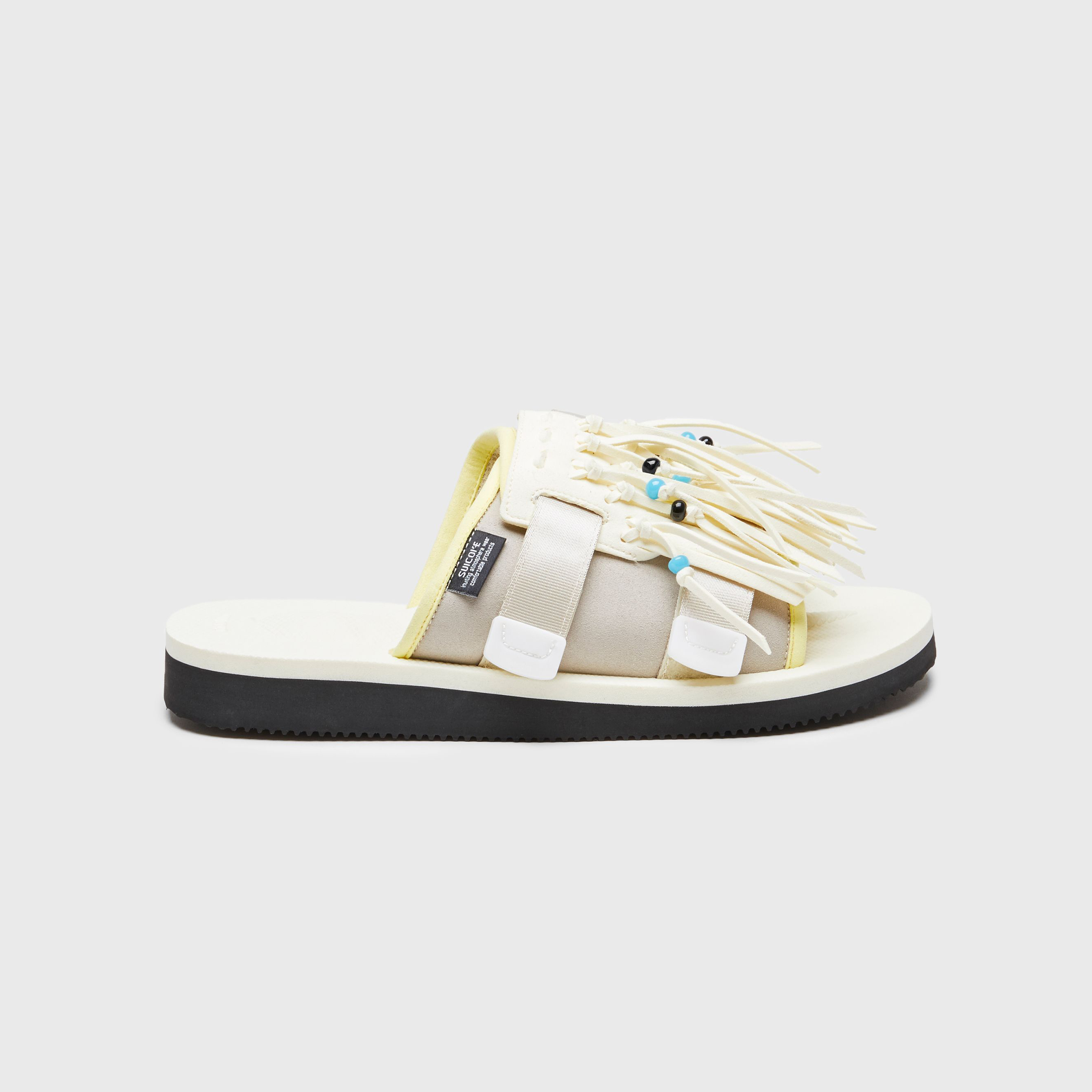 [出清商品售出無退換] SUICOKE HOTO-Cab OG-247CAB 米黃黑底 串珠流蘇 可拆 抗菌鞋床 拖鞋【SK23247CABIV】