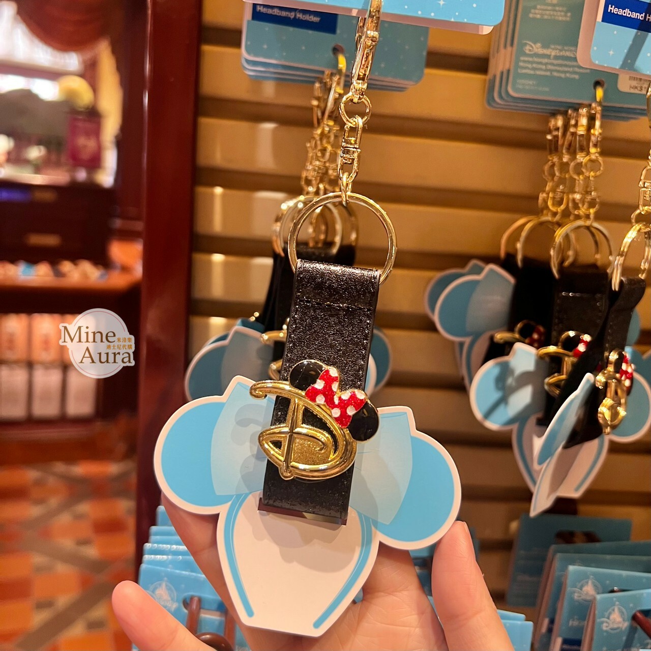 迪士尼 Disney 經典標誌 D Logo 米妮 Minnie 黑底 鑰匙圈 吊飾 髮圈髮箍 固定環 -香港迪士尼樂園