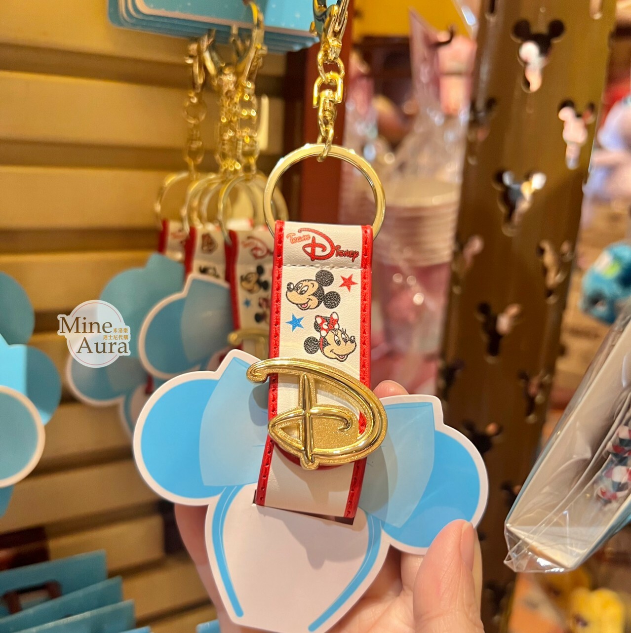 迪士尼 Disney 經典標誌 D Logo 米奇 Mickey 米妮 Minnie 白底紅邊 鑰匙圈 吊飾 髮圈髮箍 固定環 -香港迪士尼樂園