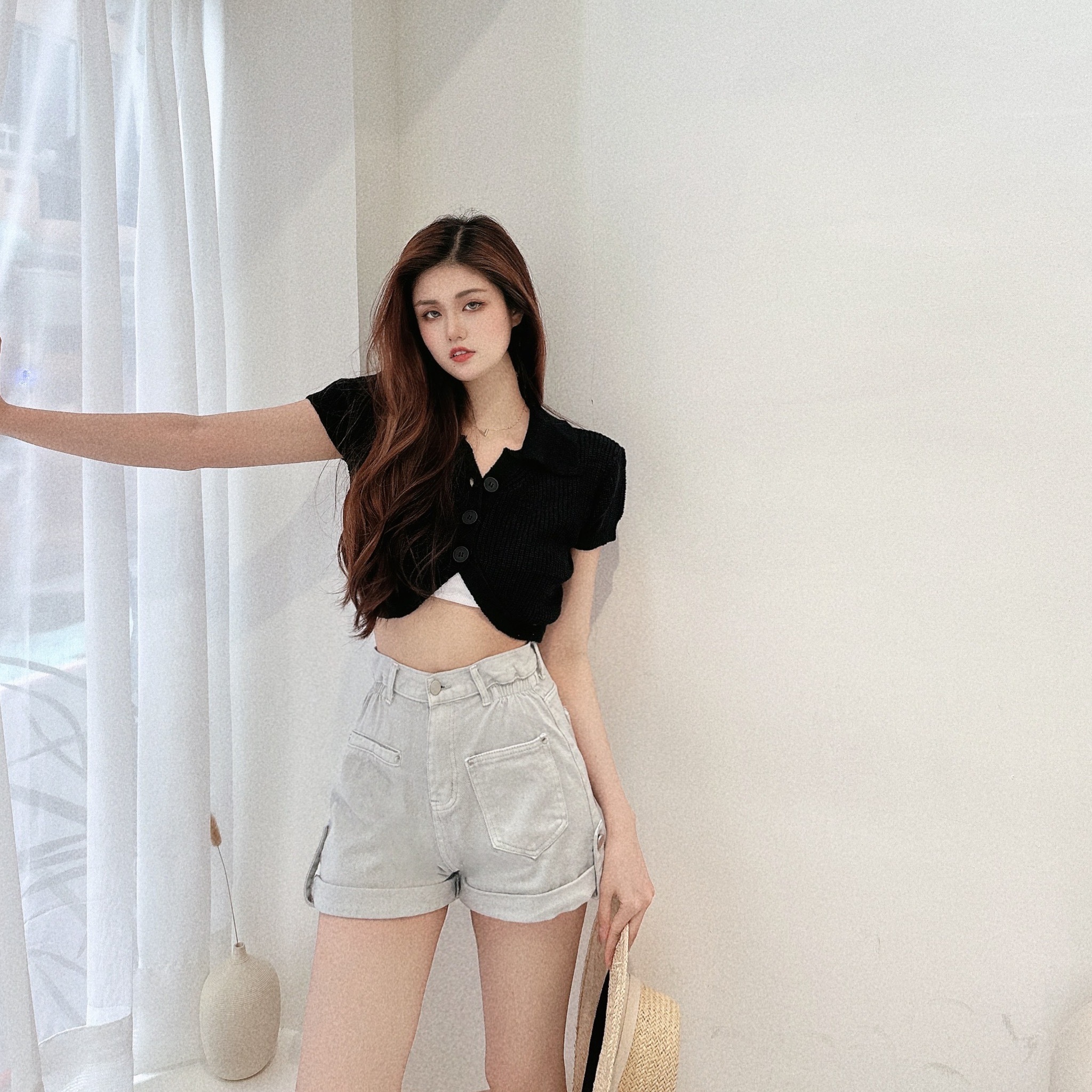 必收反摺花苞牛仔短褲/五色