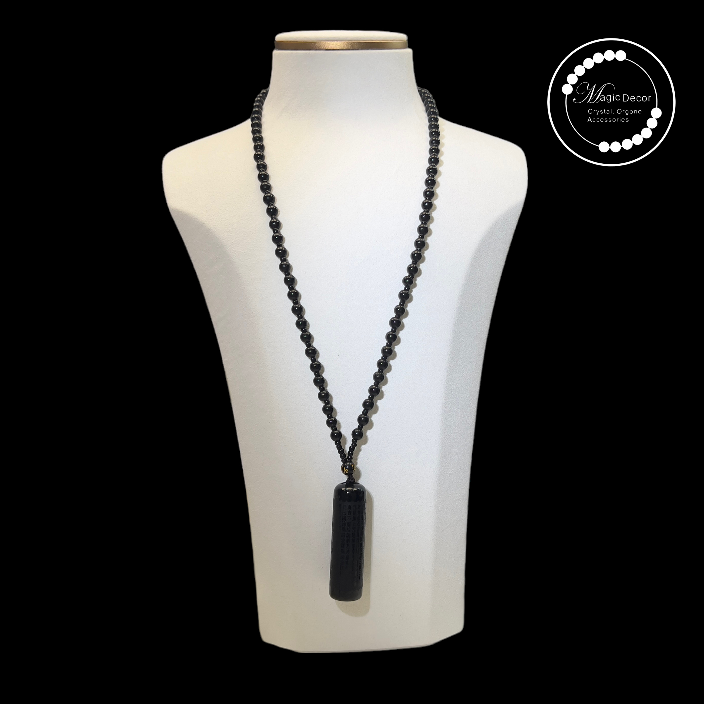 260110 - C13 黑曜石圓柱波若波羅心經雕刻頸鏈