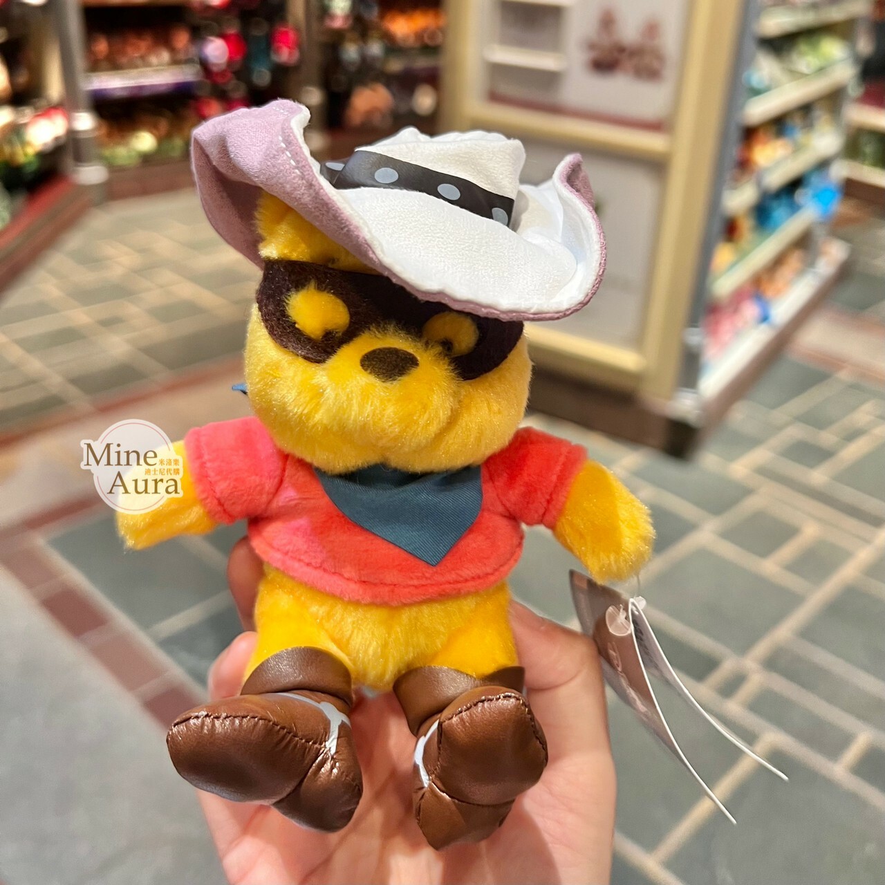 小熊維尼 Winnie the Pooh 西部牛仔 造型 絨毛 鑰匙圈 吊飾 -香港迪士尼樂園