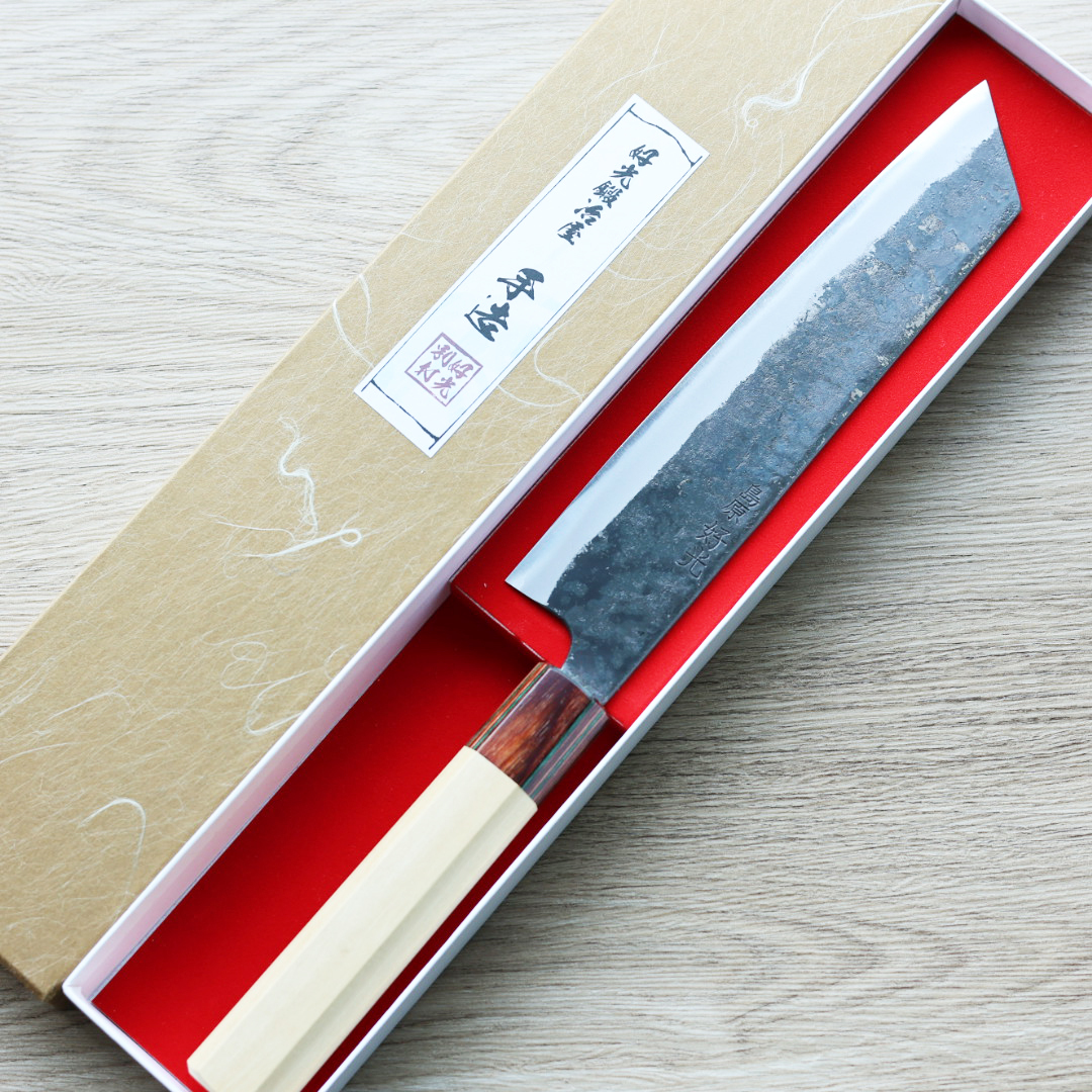 好光 切付牛刀 190mm 白紙鋼 黑打