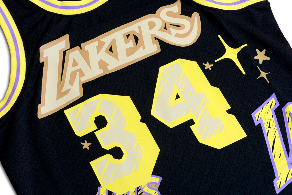 Mitchell & Ness 洛杉磯湖人隊 Shaquille O'neal Sidewalk Sketch 復刻 Swingman 球衣
