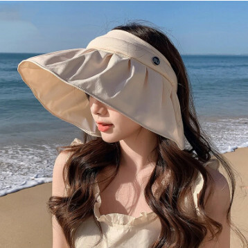 夏季貝殼形遮陽帽女戶外沙灘時尚防紫外線寬沿水桶帽女遮陽帽