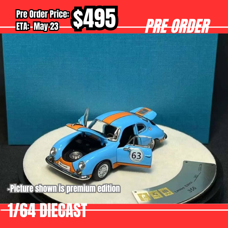 Pre Order-$495 PGM 1:64 Porsche 356 Gulf Premium Version(圓形盒) [OD12/05]