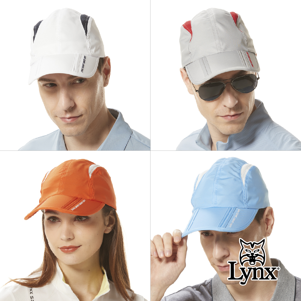 【Lynx Golf】可折式易收納兩側透氣網布造型LOGO字樣繡花魔鬼氈可調節式球帽