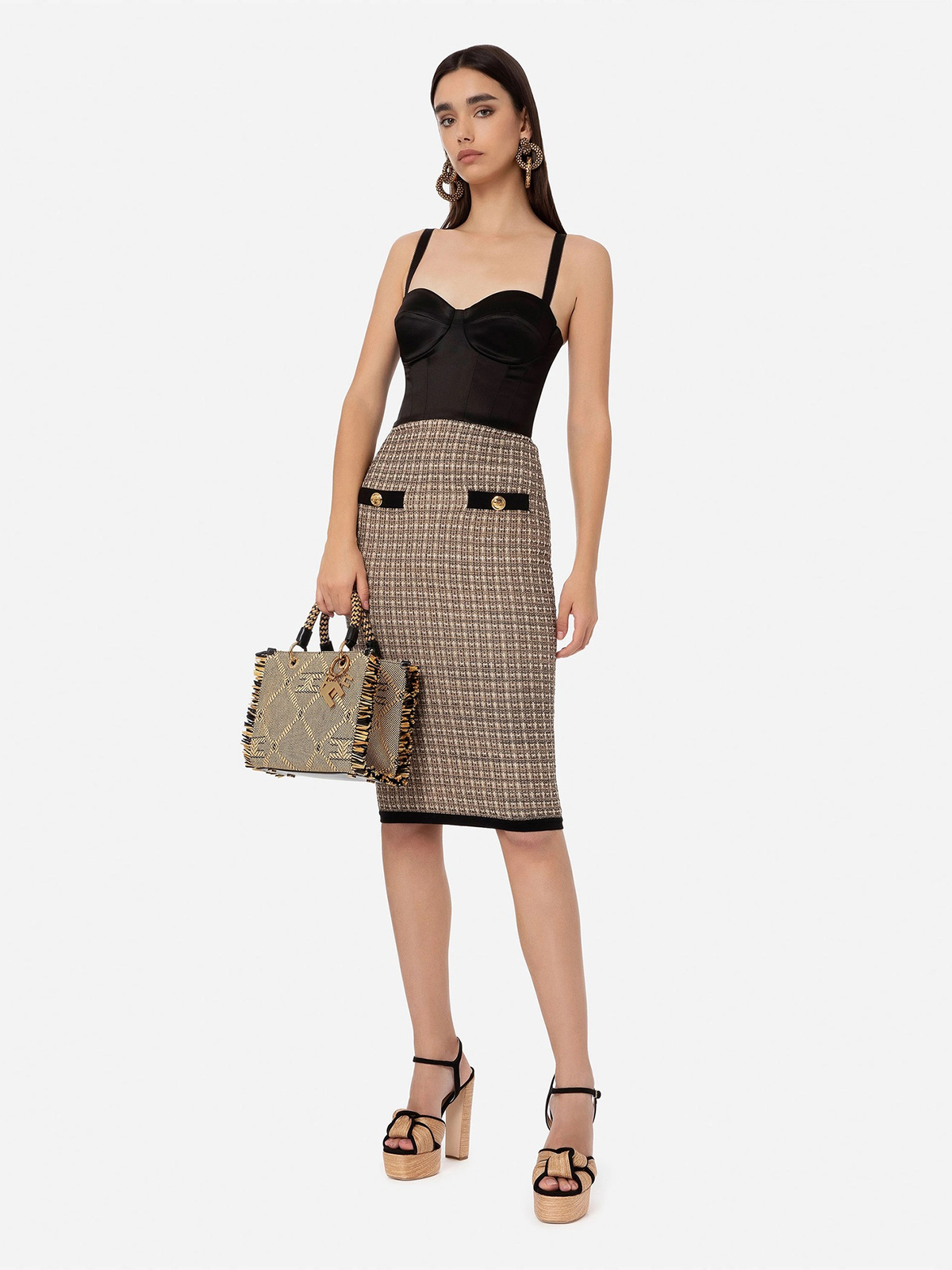 Elisabetta Franchi 馬甲背心毛尼洋裝 (咖啡)