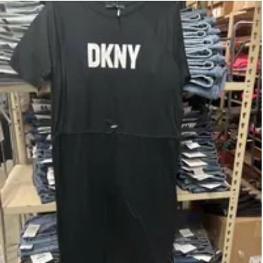 [S] DKNY LOGO DRAWSTRING WAIST DRESS,BLACK, P1BD7EGQ-BLK (SD177)
